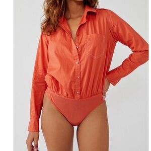 Intimately Free People Power Move Button Down Tiger Red Bodysuit Size XSmall